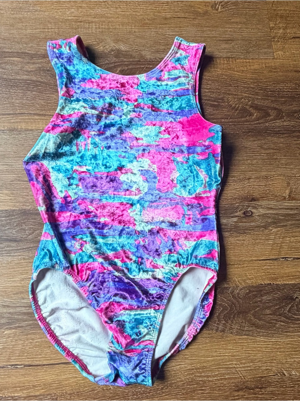 GK Elite Crushed Velvet Gymnastics Leotard Youth Large Pink Blue Purple